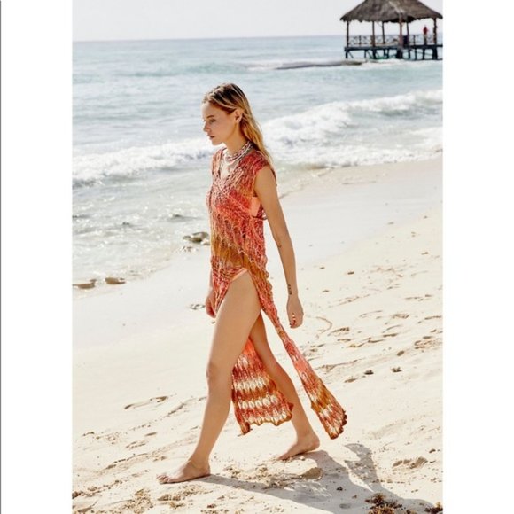 Free People Flames Maxi Tunic Cover Up M/L $300 - Picture 3 of 5